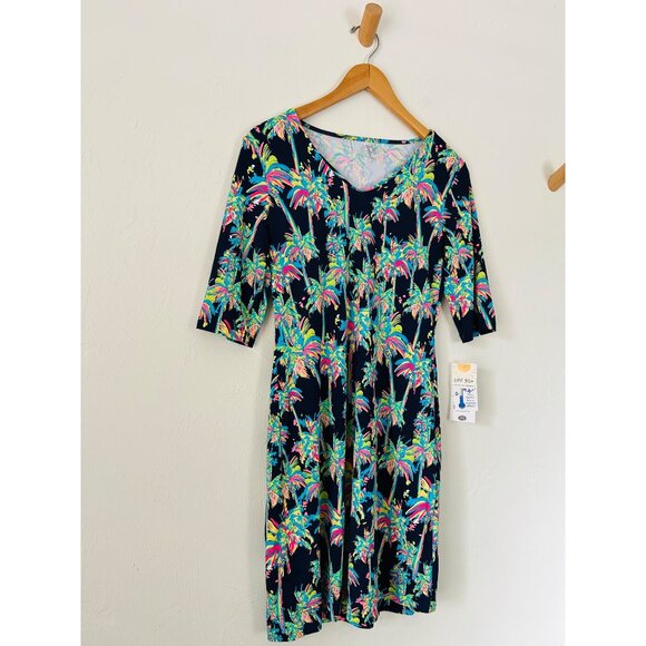 Lulu B Women's Sz XS 3/4 Sleeve Ruffle Bottom Dress Navy Palm - Picture 4 of 12